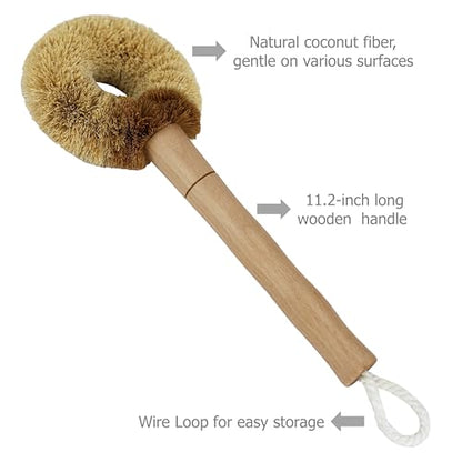 EIKS 2 Pack Kitchen Scrub Brushes, Natural Coconut Fiber | For Cleaning Dish Pan Pot Vegetable Fruits Glassware Cookware Shower Bathtub