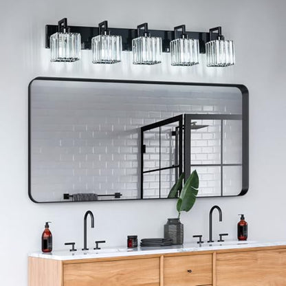 Modern Bathroom Vanity Light 5-Lights Plating Black Vanity Light Crystal Wall Light Bathroom Light Fixtures - color: Plating Black Crooked, size: 5-light