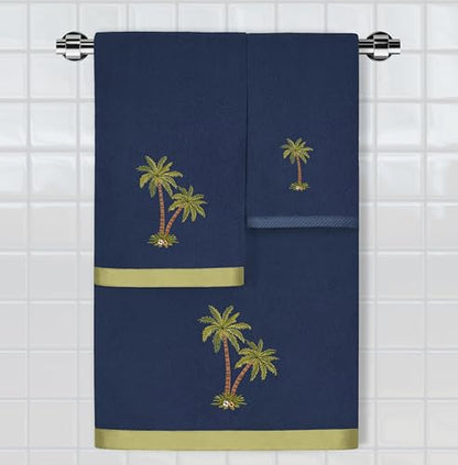 Flourish 4-Piece Premium Towel Set, Island Style Embroidery, Plush Turkish Cotton, Durable & Quick Dry, Elegant Bath Ensemble, 2 Bath 2 Hand Towels, Marine - color: Marine, size: 2 Pcs Bath 2 Pcs Hand Towel