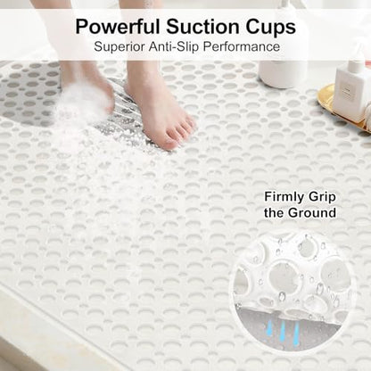 Non Slip Shower Mat with Suction Cups, 31.5x47.2 Inch Quick Drain TPE Anti Slip Shower Mats for Inside Shower, Large Shower Stall Mat Soft on Feet, Easy to Dry&Cut Machine Washable - color: White, size: 31.5" x 47.2" (Rectangular)