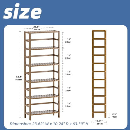 HITNET Bookcase, Bamboo Bookshelf, 6-Tier Adjustable Tall Open Book Shelf, Free Standing Storage Shelves Organizer, Flower Plant Display Stand, Walnut - color: Walnut