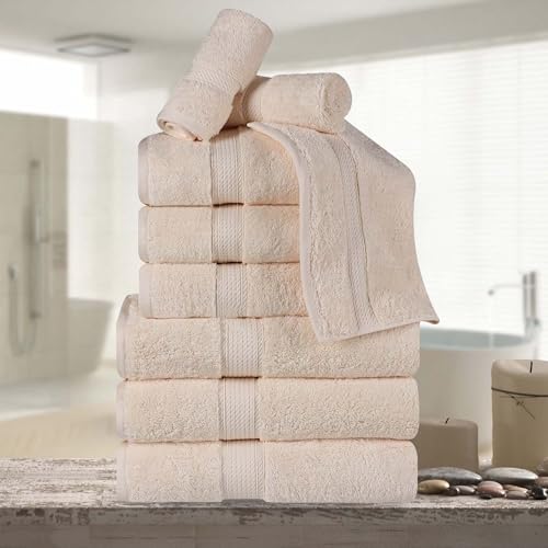 Superior Egyptian Cotton 800 GSM Plush & Absorbent, 9 Piece Set, Cream | Quick Dry, Soft Luxury Towel Set, Bath Essentials, Guest Bath, Spa, 3 Bath, 3 Hand, 3 Face Towel, Madeline Towels - color: Cream, size: 9 Piece Towel Set