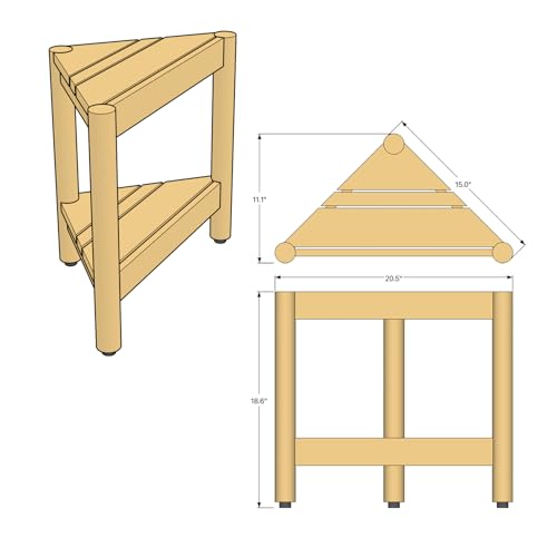 Asta Select Solid Teak Corner Shower Stool, Poratble Teak Wood Spa/Shower/Indoor/Outdoor Stool with Storage Shelf, Teak Wood Shower Corner Table, Teak Accent Table, Fully Assembled, ST-51