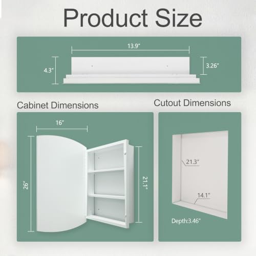 16x26 Inch Medicine Cabinet with Mirror, Arched Metal Frameless Wall Cabinet with Mirror, Surface Mount or Recessed Medicine Cabinet for Bathroom,Bathroom Mirror with Storage - size: CM1015-1626