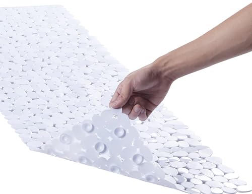 Webos Bath Shower Mat Non Slip: Extra Large Pebble Bathtub mat for Kids, Elderly, Anti Slip Shower Matt with Drain Holes Suction Cups Tub Mat - 16 X 40 Inch White - color: Pebble White