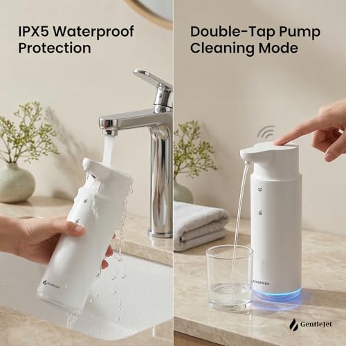 GentleJet CrystalJet Automatic Liquid Soap Dispenser Touchless Sensor, Stainless Steel, USB-C Rechargeable, Waterproof Kitchen & Bathroom Countertop Soap Dispenser, 300 ml - color: White