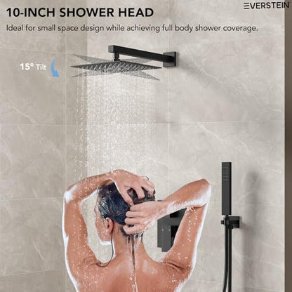 10 Inch High Pressure Rainfall Shower System with Handheld Spray, Wall Mount Bathroom Shower Faucet Set with Valve (Matte Black) - color: Matte Black
