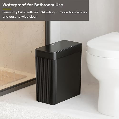 EKO Brio 10L/2.6 Gallon Motion Sensor Trash Can, Automatic Touchless Bathroom Garbage Bin, Waterproof Smart Trash Can for Kitchen, Bedroom, and Office, Black - size: Brio 10L- Carbon Black