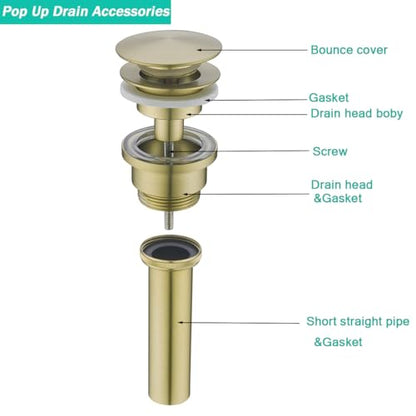 Dual Use Pop Up Drain Stopper,Bathroom Vanity Vessel Sink Stopper,Brushed Gold, for Basin With or Without Overflow hole,SE83999BG - color: Brushed Gold