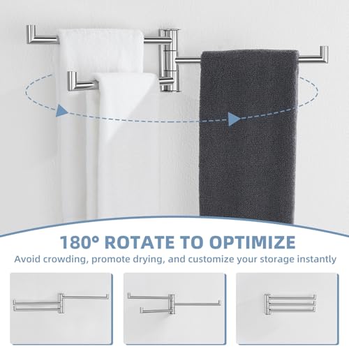 Aomasi Swivel Towel Rack with 3 Rotating Arm, Polished Chrome, Wall Mounted | 304 Stainless Steel, Rustproof Folding Towel Bar for Bathroom Kitchen RV, 180° Rotate Independently, Space-saving Design - color: Polished Chrome
