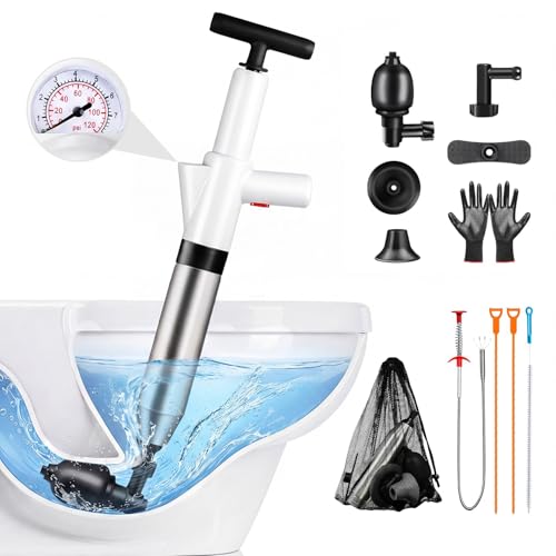 Fast Toilet Plunger High Pressure with Storage Bag, Heavy Duty Air Drain Blaster & Unclogger Tool, Clog Remover Kit & Toilet Snake Alternative for Bathroom, Toilets, Sinks, Tubs, Pipes (White) - size: Toilet plunger-White