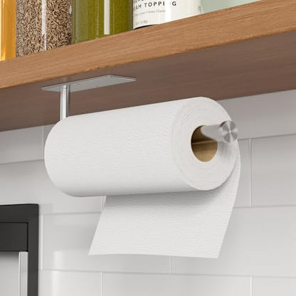 Paper Towel Holder Under Cabinet, Self-Adhesive,No Drilling, Stainless Steel, Wall-Mounted for Kitchen and Bathroom, Easy Install, Durable, Space-Saving, Ideal for Home, RV (Sliver, 1 Pack) - color: Sliver