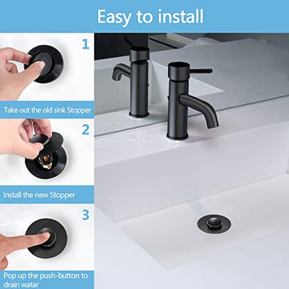 QYHNYJF Black Bathroom Sink Stopper – Pop Up Drain Stopper & Sink Strainer, Universal Sink Plug for 1.1" to 1.5" Bathroom Sink Drain Pipes, Matte Black Finish - color: Matte Black