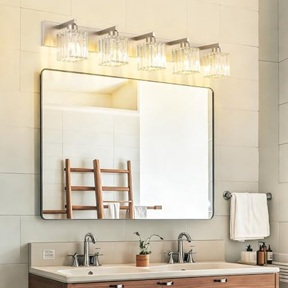 Aipsun Brushed Nickel Bathroom Lighting Fixtures 5 Light Vanity Light Crystal Modern Bathroom Vanity Light (Exclude Bulb) - color: Brushed Nickel, size: 40 inch