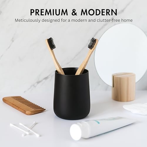 Yew Design Matte Black Bathroom Toothbrush Holder Cup - Round - color: Round Matte Black