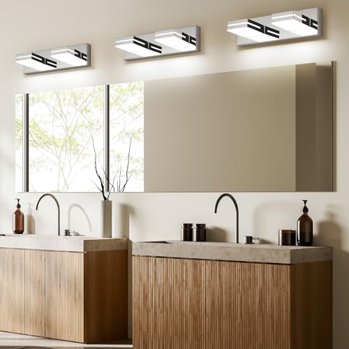 SineRise LED Modern Bathroom Vanity Light Fixtures, Modern Acrylic Bathroom Wall Lighting Fixtures Over Mirror, 2-Light, 15.5-Inch, Chrome, White - color: Chrome, White, size: 2-Light, 15.5-Inch