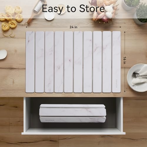 Stone Drying Mat for Kitchen Counter, 24"(L)×16"(W), Drying Matt Kitchen Counter, Stone Dish Drying Mat, Foldable Diatomaceous Earth Mat - color: White