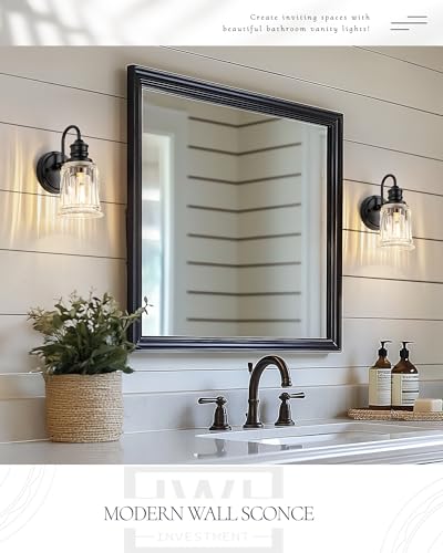 HWH Wall Sconces Set of 2, 1-Light Matte Black Bathroom Light Fixtures, Modern Single Vanity Light Wall Lamp with Bell-Shaped Clear Glass, 5HZG106B-2 BK - color: Black, size: 1-Light *2