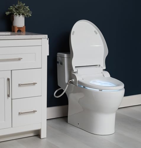 ALPHA BIDET JX2 Elongated Bidet Toilet Seat, White, Endless Warm Water, *NEW* Bowl Mist, LED Light, Quiet Operation, Wireless Remote, Stainless Steel Nozzle, Sittable Lid, 3 Year Warranty - color: White, size: Elongated