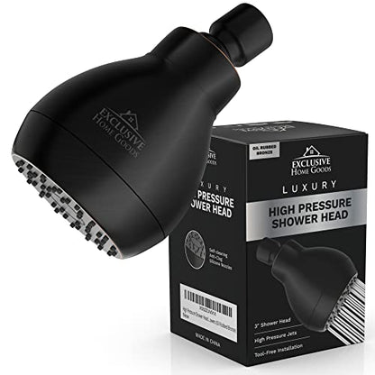 High Pressure Shower Head - Powerful Deluxe Bathroom Showerhead with Strong Spray Stream and Small Silicone Nozzles - Universal Fit Works with High and Low Water Flow Showers - color: Oil Rubbed Bronze, size: 2.5 GPM
