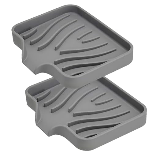2 Pack Silicone Soap Dish with Drain, Self Draining Bar Soap Holder for Shower, Silicone Dish Soap Tray, Bathroom and Kitchen Sink Organizer, Grey - color: Grey