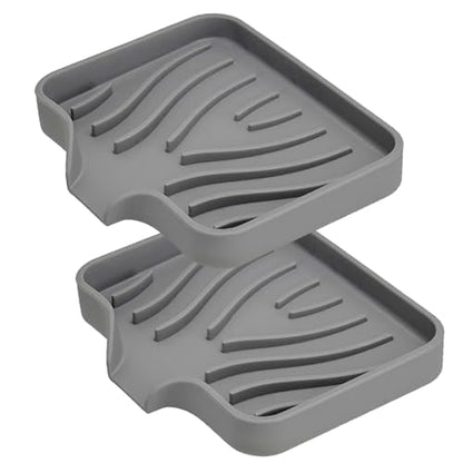 2 Pack Silicone Soap Dish with Drain, Self Draining Bar Soap Holder for Shower, Silicone Dish Soap Tray, Bathroom and Kitchen Sink Organizer, Grey - color: Grey