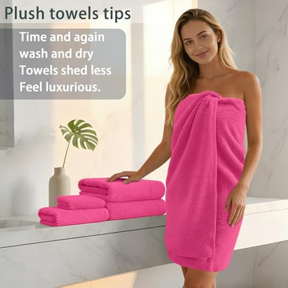 VOOVA & MOVAS 3PC Towel Set, 100% Cotton, Hot Pink | 1 Large Bath 30x56 In,1 Soft Hand 18x28 In,1 Absorbent Washcloth 13x13 In, Quick Dry, Thick, With Hanging Loops - color: Hot Pink, size: 3 PC Bathroom Towel Set