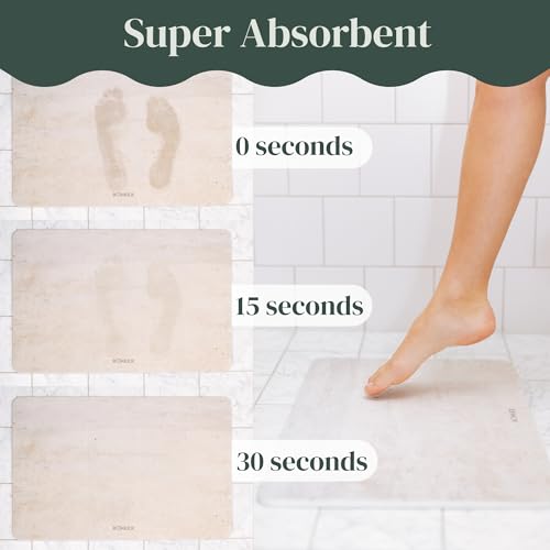 ROHKEX Stone Bath Mat - Diatomaceous Earth, Beige, 24x15, Non-Slip | Diatomaceous earth stone mat - fast-dry, absorbent, non-slip - Use for bathroom, shower & sink, easy clean - color: Beige