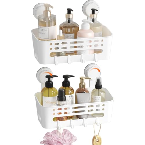Lifewit Suction Cup Shower Caddy, 26 cm/10"(L), 2 Pack | Plastic, Removable, No-drilling Bathroom Organizers and Storage Rack, for inside Shower & Shampoo - size: 10.4''
