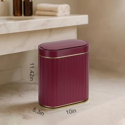 ELPHECO 2 Gallon Sensor Trash Can, Automatic Lid, Burgundy Gold | IPX5 Waterproof Bathroom Garbage Can, Slim Trash Bin, Plastic Wastebasket for Office, Bedroom and Living Room - color: Burgundy Gold