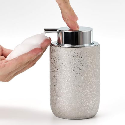Speckled Silver Ceramic Foaming Soap Dispenser, 12 oz Refillable Foam Soap Pump Bottle for Bathroom Vanity, Kitchen Sink and Countertop - color: Platinum Silver