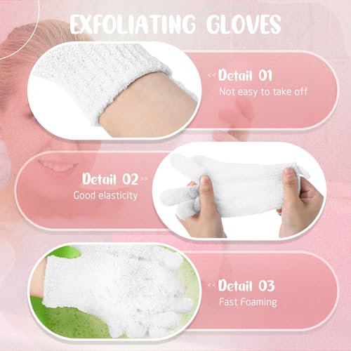 Didaey 104 Pcs Exfoliating Glove Bulk Shower Gloves with Hanging Loop Exfoliating Body Scrubber Dead Skin Remover for Body Bath Beauty Spa Massage Scrubs Men Women Bathing(White) - color: White