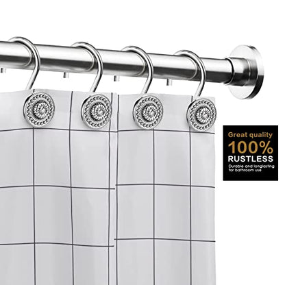 Silver Shower Curtain Hooks, Rust Proof Shower Curtain Rings for Bathroom, Metal Decorative Shower Curtain Hooks Hangers for Shower Curtain Rod, Shower Hooks for Shower Curtain Set of 12 Chrome | Zinc alloy & acrylic rhinestone design; 4mm thick wire hold