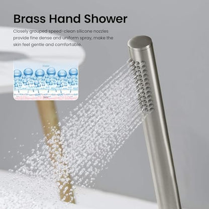 Circular Brushed Nickel Thermostatic Shower System – Rainfall & Handheld Shower Head Set | 2-Function Shower Faucet Set with Rough-In Valve | Solid Brass Build & Temperature Control (KSF410BN) - color: Brushed Nickel