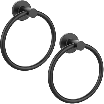 Matte Black Towel Ring 2Pack, SUS304 Stainless Steel Hand Towel Holder for Bathroom Kitchen, Modern Style Towel Hanger, Thicken Ring Towel Holder, Towel Rack Round Wall Mounted (2, Black) - color: Black