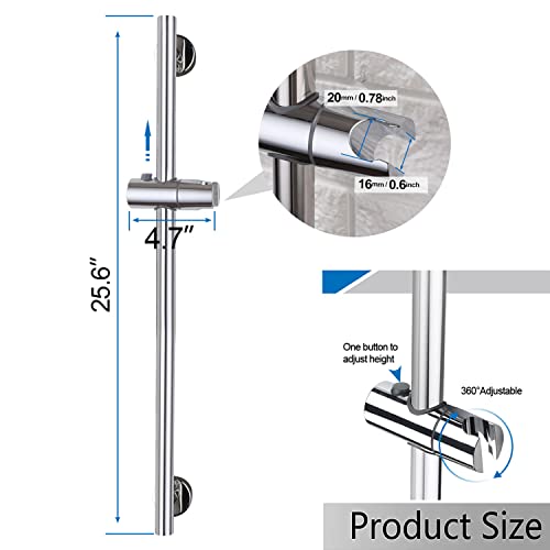 Chrome Shower Slide Bar, Bathroom Shower Slide Bar with Adjustable Handheld Shower Holder, Stainless Steel Slide Slide Bar Wall Mount - color: Chrome