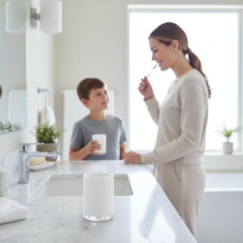 Premium White Bathroom Tumbler, Toothbrush Cup, Reusable Bathroom Cup, Toothbrush Holder for Bathroom Vanity Countertops, 2 Pack