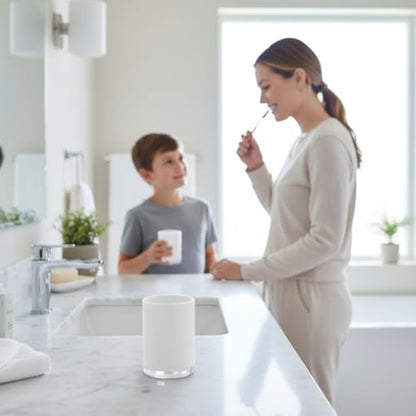 Premium White Bathroom Tumbler, Toothbrush Cup, Reusable Bathroom Cup, Toothbrush Holder for Bathroom Vanity Countertops, 2 Pack