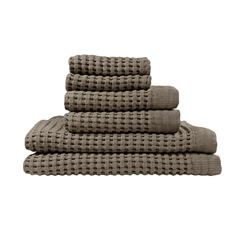 GILDEN TREE Waffle Towel Set Quick Dry Thin | 2 Bath Towels | 2 Hand Towels | 2 Washcloths, Modern Style (Stone) - color: Stone, size: Bath Towel Set