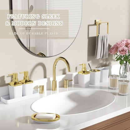 Bathroom Set - 27PC Bathroom Sets with Shower Curtain and Rugs, White Bathroom Set, Bathroom Accessory Set, Trash Can, Toilet Brush & 3 PC Soap Dispensers - color: White, size: Bath Set+Boho Shower Curtain+Bath Rugs