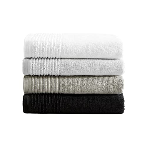 Vera Wang - 6-Piece Bath Towel Set, 100% Cotton Soft & Absorbent Bathroom Towels, Low Lint & Fade-Free, Sculpted Pleat Black - color: Sculpted Pleat Black, size: 6 Piece