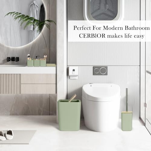 CERBIOR Bamboo Bathroom Accessories Set 6 Piece Square Spiral Set,Green | Includes Soap Dispenser, Toothbrush Holder, Toothbrush Cup, Soap Dish for Decorative Countertop and Housewarming Gift - size: Complete Set, style: Green