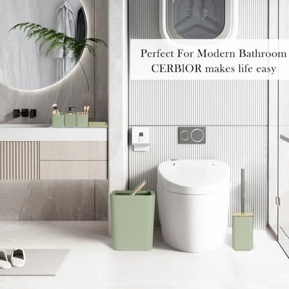 CERBIOR Bamboo Bathroom Accessories Set 6 Piece Square Spiral Set,Green | Includes Soap Dispenser, Toothbrush Holder, Toothbrush Cup, Soap Dish for Decorative Countertop and Housewarming Gift - size: Complete Set, style: Green