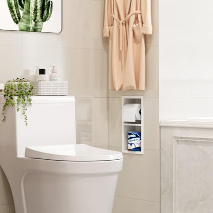 Qeke Recessed Toilet Paper Holder, 304 Stainless Steel Bathroom Toilet Paper Holder with Storage, in Wall Tissue Toilet Roll Holder, Matte White | 304 Stainless Steel, Rustproof & Durable, Space-saving, in Wall Tissue Holder for Bathroom & RV - color: Mat