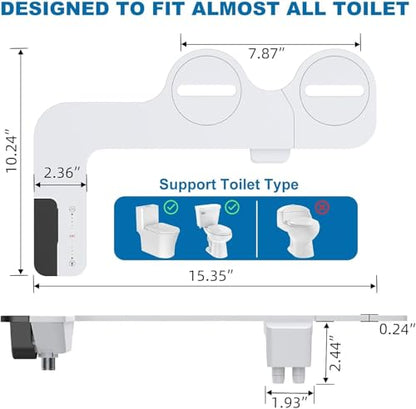 Ultra Slim Bidet Attachment for Toilet Seat, Dual Nozzle Rear and Feminine Wash, Self Cleaning Sprayer, Non Electric Bidet with Adjustable Water Pressure, Brass Inlet, Easy Installation - color: Gun Gray-12
