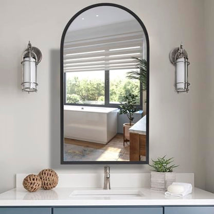 Movo Arched Black Medicine Cabinet with Mirror 16 x30 Inch | Metal Framed Bathroom Mirror Medicine Cabinet Wall Mounted,Recessed Medicine Cabinets for Bathroom with 2 Removable Shelves - size: 4.72"D x 16"W x 30"H