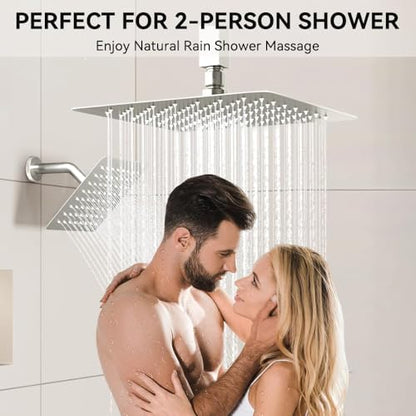 STARBATH Shower Faucet Set Shower System with Diverter Valve Brushed Nickel | 12 Inch Rain Shower Head, 6 Inch Wall Mount Shower Head and Handheld Spray for Two Person, Luxury Shower Sets Complete - color: Brushed Nickel, size: 12"+6"-01