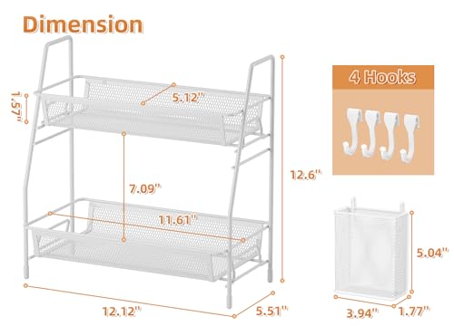 VITVITI 2-Tier Bathroom Organizer Countertop, Metal Wire Mesh Bathroom Counter Organizer Storage with Basket Hooks, Vanity Tray Shelf, Kitchen Spice Rack, Small White - color: Small White Wire Mesh