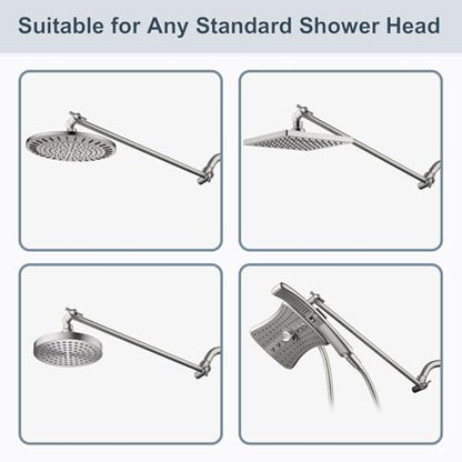 BRIGHT SHOWERS 15 Inch Extra Long Shower Head Extension Arm, Solid Brass Shower Arm Extender with Locking Screw for Rain and Handheld Showerhead, Height & Angle Adjustable, Brushed Nickel - color: Brushed Nickel, style: 15 Inch