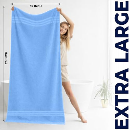 DAN River 2 Pack Bath Sheets Extra Large 35x70, Large Bath Towels for Adults, XL Oversized Heavy Duty Towel Set, 600 GSM 100% Ring Spun Cotton, Soft Quick Dry, Medium Blue - color: Medium Blue, size: Bath Sheet 35x70" (PK 2)